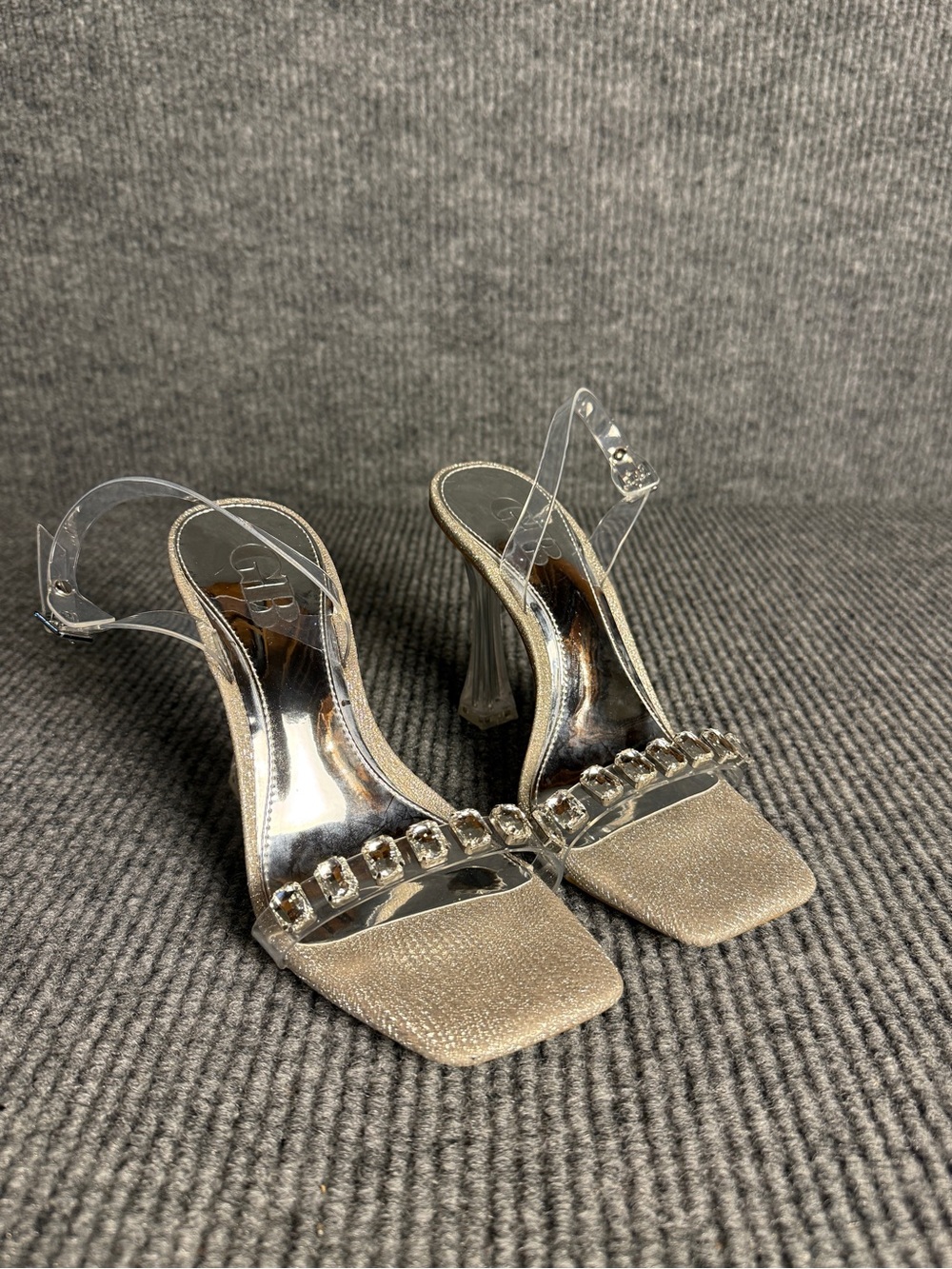 Gianni Bini Rhinestone Embellished Clear Slingback Heels Square Toe Size 8 NWOB